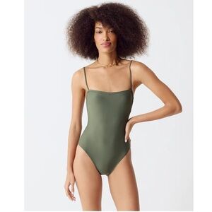 J. Crew Square Neck One Piece Swim Suit Minimalist Stretch Beach Green 14